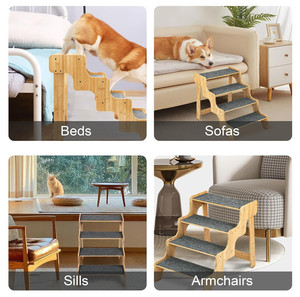 Fábrica al por mayor perro/gato 4 pasos antideslizante equilibrado mascotas escaleras bambú perro pasos para cama alta y sofá - Product Image 2