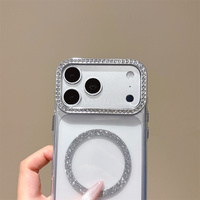 Coque de téléphone magnétique simple et scintillante avec anneau pour iPhone 18 17 Pro Max 16 15 14 13, avec cadre d'appareil photo en strass et protection transparente