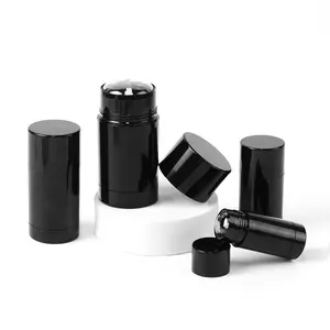 Kosong plastik hitam matte bulat 15g 30g 50g 75g stik putar deodoran botol kemasan foundation blush container tube