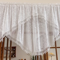 Cortina de Cocina de Encaje Blanco Francés con Diseño Floral y Arco Jacquard para Ventana de Guillotina, Producto Terminado Corto