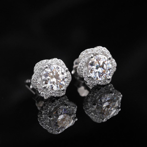 Boucles d'oreilles clous tendance en moissanite 1 carat, motif fleur torsadée, bague de fiançailles - Argent sterling S925, élégantes pour mariage, fête et usage quotidien - Product Image 3