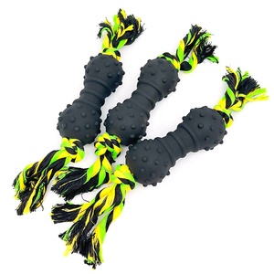 Vente en gros haltère écologique en <span class=keywords><strong>caoutchouc</strong></span> résistant aux morsures jouets interactifs pour chiens massage des gencives jouet à mâcher pour animaux de compagnie avec corde - Product Image 4