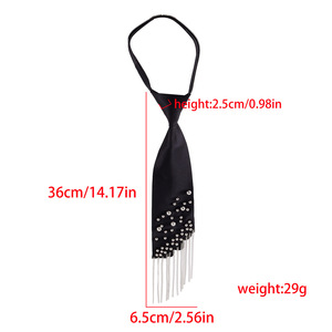 Corbata de satén negra con borlas, diamantes de imitación y flecos de perlas, sin nudos, para hombre y mujer, accesorio de moda. - Product Image 4