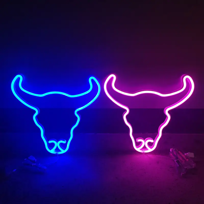 LED luce al Neon testa di toro muro Art segno luci festa di famiglia decorazione camera da letto decorazione lampada al Neon regali natalizi