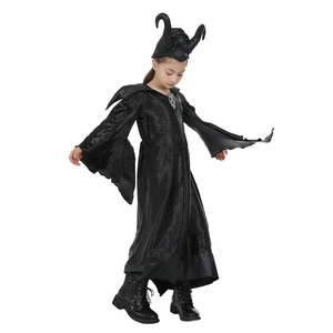Disfraz de bruja durmiente para niños, vestido largo negro con cuernos, disfraz para actuación en escenario para niñas - Product Image 3