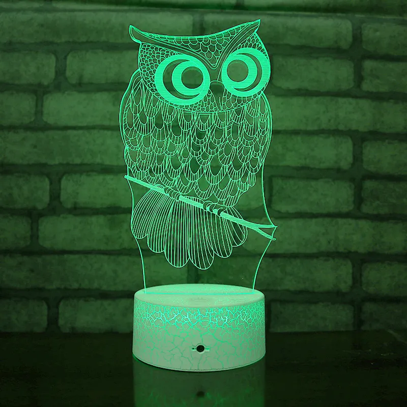 Beautiful Crack Base Owl LED Night Light Kid's Sleeping Light Funny Gift for Children Acrylic Laser Lamps