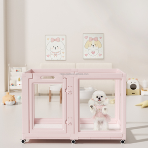 Parc <span class=keywords><strong>pour</strong></span> animaux de compagnie en acrylique avec base et roues, enclos <span class=keywords><strong>mobile</strong></span> d'intérieur <span class=keywords><strong>pour</strong></span> <span class=keywords><strong>chien</strong></span> facile à nettoyer, 48,82 x 26,77 x 34,25 pouces - Product Image 2