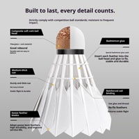 Volants de badminton en plumes d'oie véritables, résistants au vent, super résistants, pour compétition de tennis, entraînement en extérieur, vente en gros, lot de 12