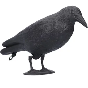 Cuervo señuelos negro emplumado Cuervo de pie simulación plástico Cuervo estatua accesorios al aire libre y decoración de jardín