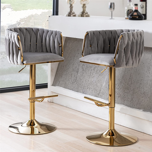 Chaise haute <span class=keywords><strong>de</strong></span> luxe moderne ascenseur <span class=keywords><strong>rotatif</strong></span> hôtel café maison <span class=keywords><strong>tabouret</strong></span> <span class=keywords><strong>de</strong></span> <span class=keywords><strong>bar</strong></span> personnalisé en velours avec cadre en métal tissé corde - Product Image 3