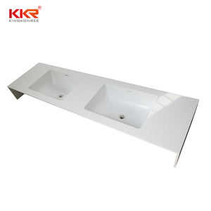 Lavabo sous-vasque portable, lavabo de salle de bains, vasque en pierre artificielle, Double bol rectangulaire, Surface solide - Product Image 6