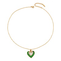 Ensemble collier et boucles d'oreilles en acier inoxydable plaqué or avec pendentif cœur, zircone cubique, émail, imperméable, hypoallergénique, bijoux pour femmes