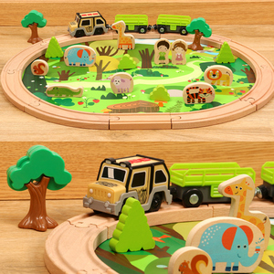 Train de Safari en Bois avec Piste et Jouets pour Tout-Petits, Tapis de Jeu Animaux du Zoo (Lion, Girafe, Éléphant), Jouets Éducatifs pour Enfants - Product Image 2