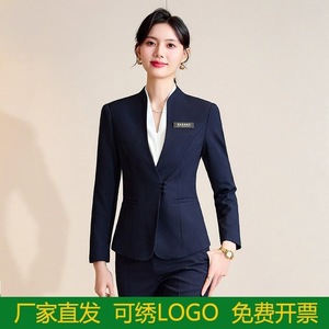 Women's Business Suit Set Long Sleeve V Neck Spring Autumn Hotel Reception Uniform Work Clothes - Product Image 2