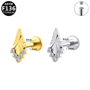 Boucles d'oreilles clous en alliage de titane avec zircone sertie à griffes pour usage quotidien, bijoux de piercing unisexe G23 0,9 mm - Product Image 5