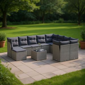 Ensemble de canapés de jardin en rotin gris avec housses amovibles, mobilier d'extérieur au design contemporain - Product Image 2