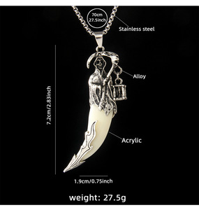 Nouveau Collier en Acier Inoxydable avec motif Grim Reaper, faucille, fantôme et dent de loup simulée, style Hip Hop Européen et Américain, chaîne de pull imposante - Product Image 2