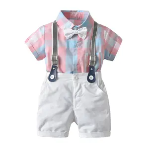 Ensemble 3 pièces pour garçon, vêtements pour bébé, barboteuse masculine personnalisée avec nœud papillon pour baptême