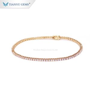Tianyu personalizado 14K/18k oro amarillo 2mm redondo incoloro Moissanite tenis pulsera - Product Image 2