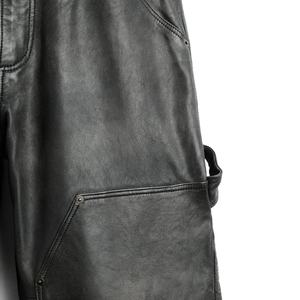 Pantalon en cuir délavé style streetwear pour homme, coupe décontractée taille haute ample et baggy - Product Image 6