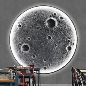 3D Moon Wall Lamp Led <b>Light</b> E27 Switch Control Round Mural For Restaurant Bar Decoration - Product Image 3