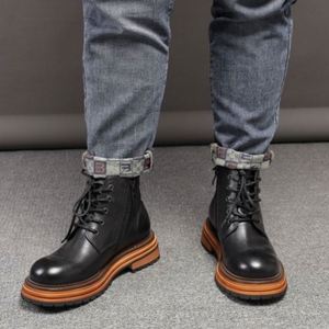 Autumn and Winter New Men's <b>Boots</b> Thick-Soled <b>Boots</b> Genuine Leather Men's Shoes <b>Boots</b> with Lace up and Zipper Combination - Product Image 2