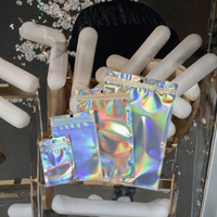 Sachets PE personnalisés en gros avec impression, scellés sur trois côtés, effet holographique et fermeture éclair refermable thermoscellable