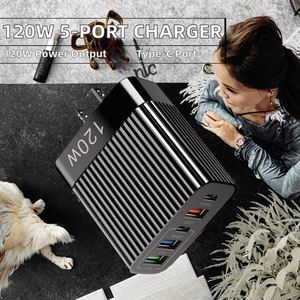 อะแดปเตอร์แปลงไฟแบบ Universal 120W 5 พอร์ต สำหรับเดินทาง ใช้ได้กับปลั๊ก US EU UK พร้อมพอร์ต Type-C และ USB-A สำหรับโทรศัพท์มือถือและหูฟัง - Product Image 2