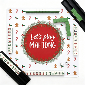 Alas Mahjong Natal Premium, Alas Meja Mahjong Lipat yang Dapat Dicuci dan Peredam Suara dengan Desain Kotak-kotak Merah/Hijau & Holly untuk Dalam Ruangan - Product Image 5