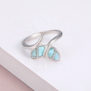 Vintage Dolphin Tail 925 Sterling Silver Larimar Gemstone Wedding <strong>Ring</strong> For Women Whale Tail Design Gift - Product Image 4