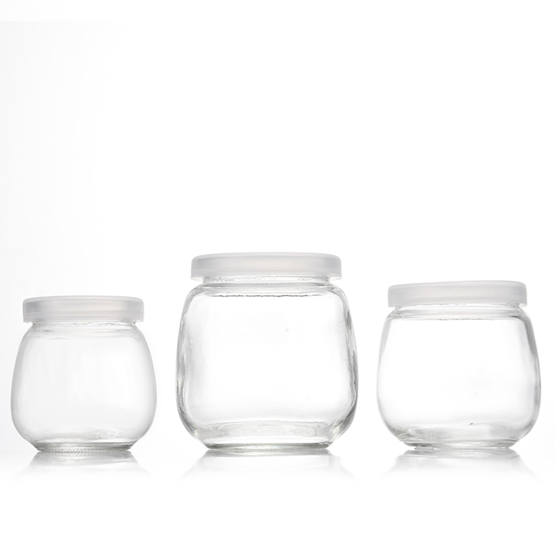 Wholesale 100ml 200ml 300ml Round Glass Mousse Pudding Yogurt Jam Jars With Plastic Cap