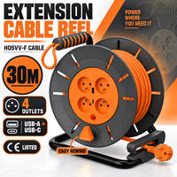 Enrouleur de câble électrique rétractable Linsheng 30m H05VV-F, 4 prises Schuko, rallonge avec ports USB-A/USB-C, homologué ETL, pour appareils électroménagers
