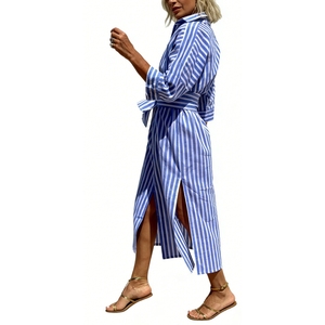 <span class=keywords><strong>Abito</strong></span> <span class=keywords><strong>Camicia</strong></span> a Righe con Bottoni per Donna - Vestito <span class=keywords><strong>Midi</strong></span> Estivo Casual con Cintura e Spacco Laterale - Product Image 5