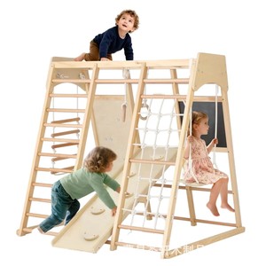 Estructura de escalada, columpio de madera maciza ensamblado para niños, para interiores del hogar, con anillo colgante, para parques infantiles y centros comerciales. - Product Image 5