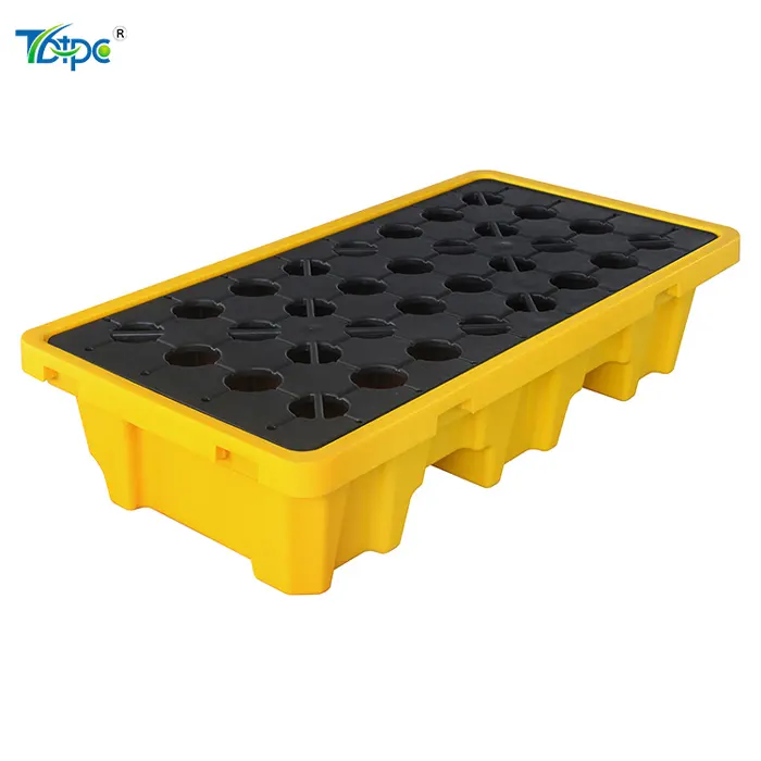 노란색 처녀 HDPE 2 드럼 창고 보관을위한 플라스틱 유출 유지 팔레트