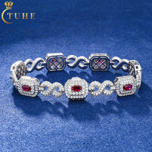 Haut de gamme Hiphop rouge CZ sucre Cube Design Bracelet 10mm plaqué or 925 argent Sterling VVS Moissanite Infinity bijoux Bracelet - Product Image 1
