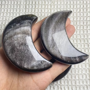 Collection de sculptures de lune en obsidienne argentée, sculptées à la main, en cristal naturel, vente en gros - Product Image 3
