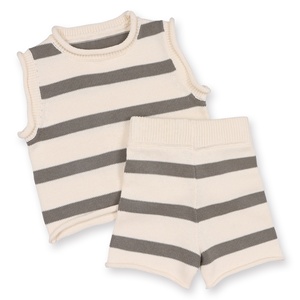 Ensemble de pulls tricotés en coton personnalisable pour bébés vêtements rayés sans manches pour garçons pour les tout-petits à manches courtes nouveau modèle pour les enfants - Product Image 1