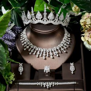 HIBRIDE Luxe Étincelant Cubique Zircone Cristal Bracelet Anneau Collier Boucle D'oreille Ensemble Femmes Fête De Mariage Nigérian Bijoux N-1630 - Product Image 2