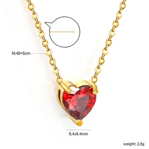 Collier pendentif cœur coloré en acier inoxydable plaqué or PVD, bijoux de la Saint-Valentin avec breloques diamantées, inaltérable, pour femme - Product Image 4