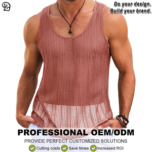 Personnalisé hommes débardeurs tricoté Crochet Sexy voir à travers évider <span class=keywords><strong>gilet</strong></span> sans manches T-Shirts Muscle été plage <span class=keywords><strong>Hippie</strong></span> chemises - Product Image 2