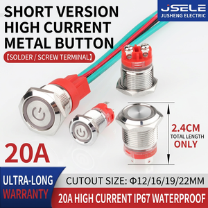 Interruttore <span class=keywords><strong>a</strong></span> pulsante metallico ad alta corrente 20A, ripristinabile, impermeabile IP67/IP68, con LED, accensione/spegnimento, 12mm/16mm/19mm/22mm - Product Image 1