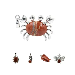 Jewelry Making Red Jasper Gemstone Vintage Crab Shape Pendant Birthday Gift for Friends and Lovers