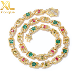 Euro-US 8mm Hip-Hop Unisex <b>Copper</b> Alloy Zircon Pig-Nose Chain with Colored Gems Trendy Versatile Bracelet Customize - Product Image 1