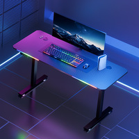 Bureau de jeu RGB pour joueurs PC, bureau en fibre de carbone, hauteur réglable électriquement, avec éclairage ambiant LED