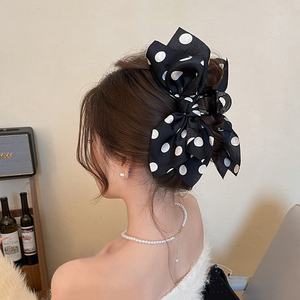 Pince à cheveux grande taille à nœud à pois français, en tissu, élégante et décorative, pour un style français raffiné - Product Image 3