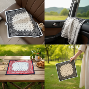 Foulard Quadrato con Motivo a Fiori di Anacardio 70x70Cm, Accessorio Multifunzionale in Poliestere alla Moda - Product Image 2