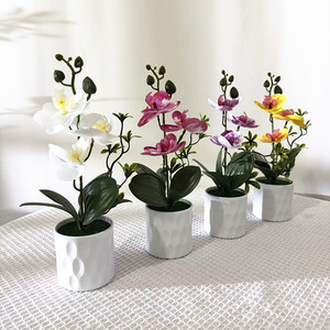 Nuovo <span class=keywords><strong>Bonsai</strong></span> di Phalaenopsis a Tre Fiori in Vaso Dritto 26x13cm, Pianta Verde per Interni/Esterni, Decorazione Semplice per Casa e Festività - Product Image 1