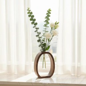 Florero de madera de nogal, madera maciza, vidrio, hidropónico, adorno de escritorio para decoración del hogar - Product Image 1