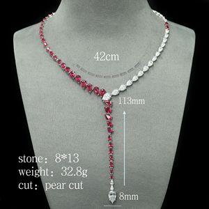 925 argent rhodié plaqué or diamant à haute teneur en carbone série serpent goutte d'eau coupe cultivé Pigeon sang rouge serpent collier - Product Image 3